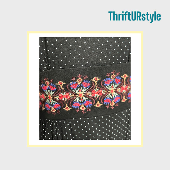 FREE PEOPLE Black Polka Dot Dress with Embroidered Sleeveless Small - Picture 7 of 11